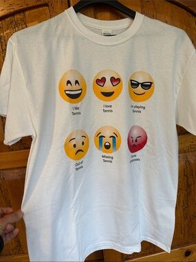 Gildan White Kids'/Womens Emoji Tennis Graphic Tee